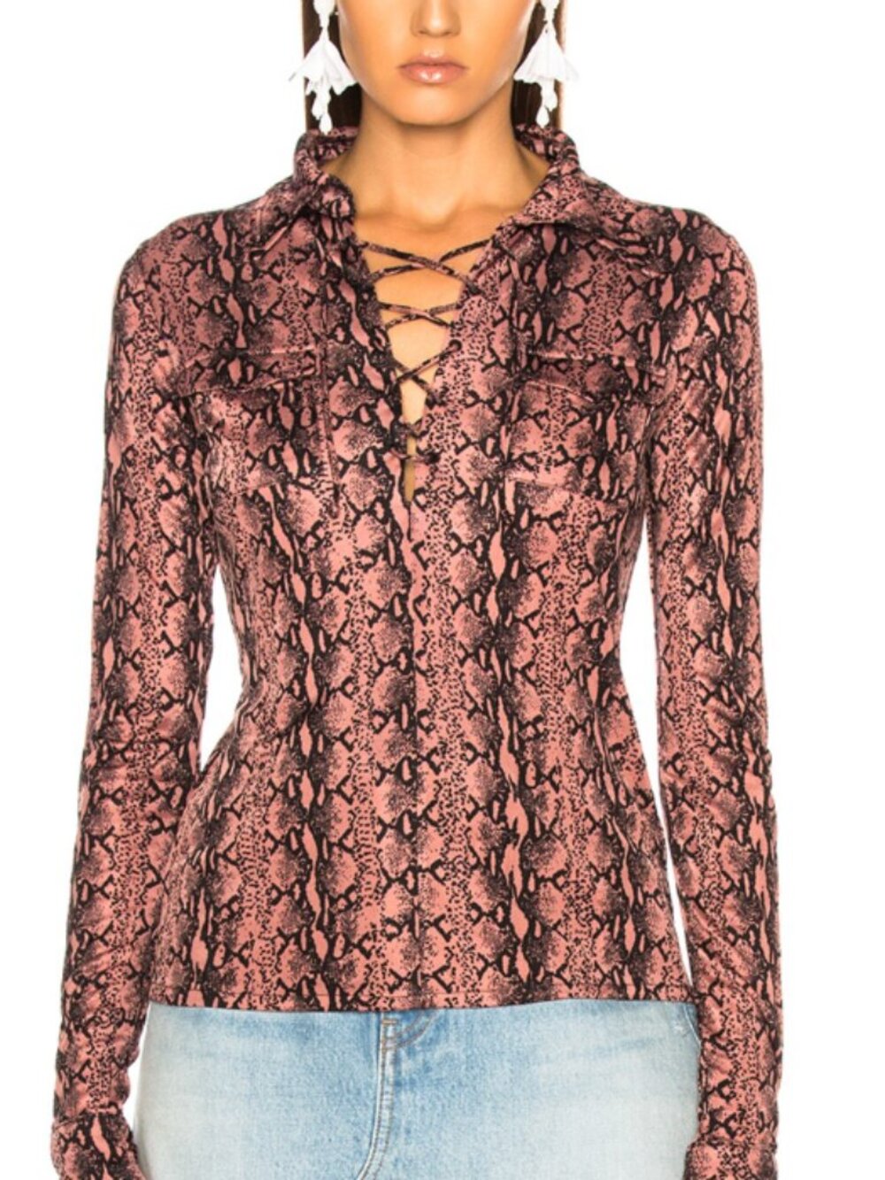 ALEXACHUNG Blush Snake Print Lace Up Jersey Shirt Top XS NWT